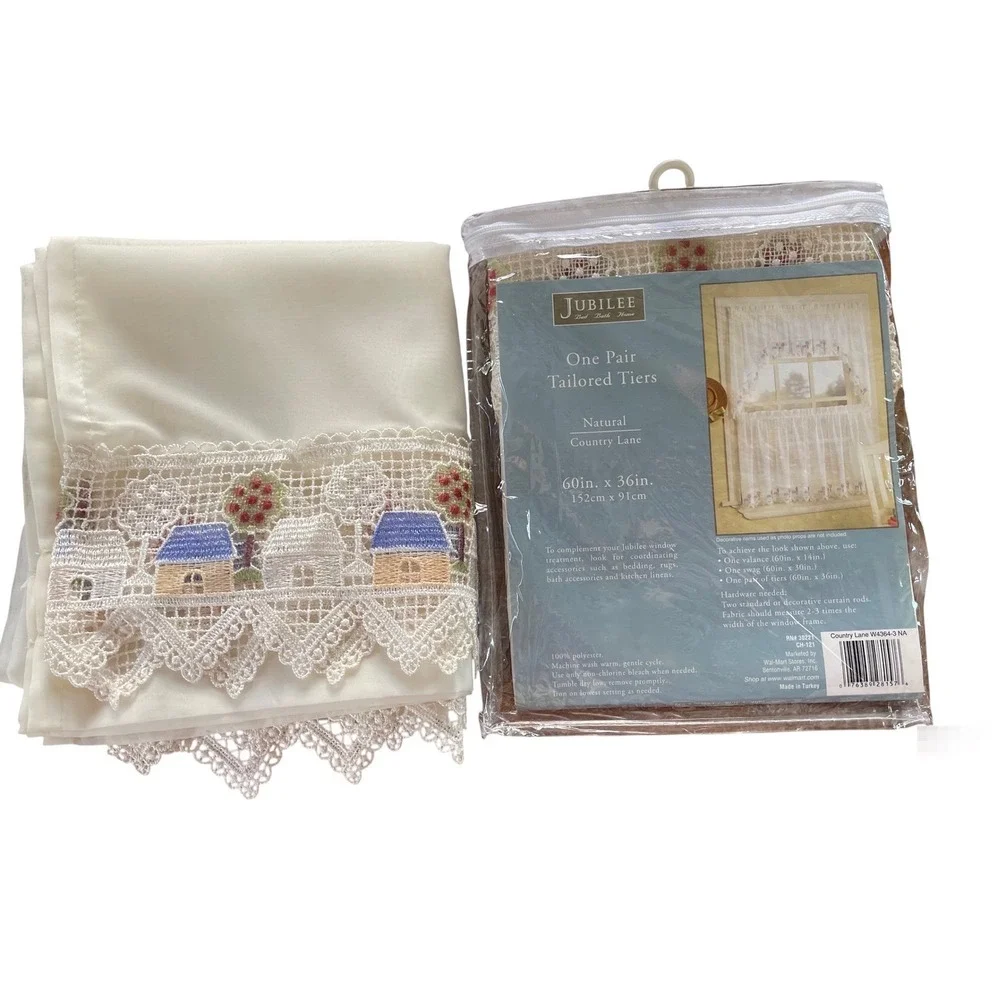 Jubilee Country Lane Tailored Tiers Natural Lace Village Curtains 60x36 Set of 2